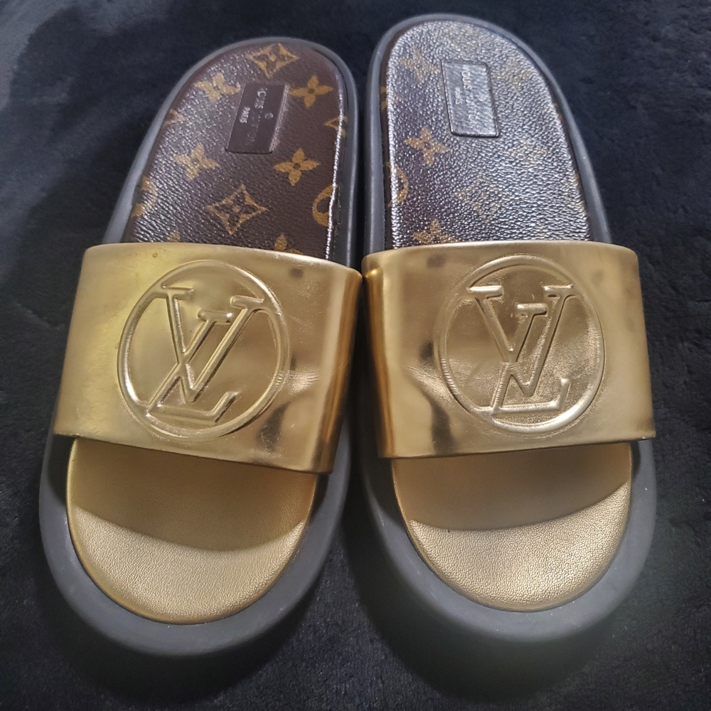 Authentic Louis Vuitton Gold Monogram Slide Sandals. Sorry No More Offer's.